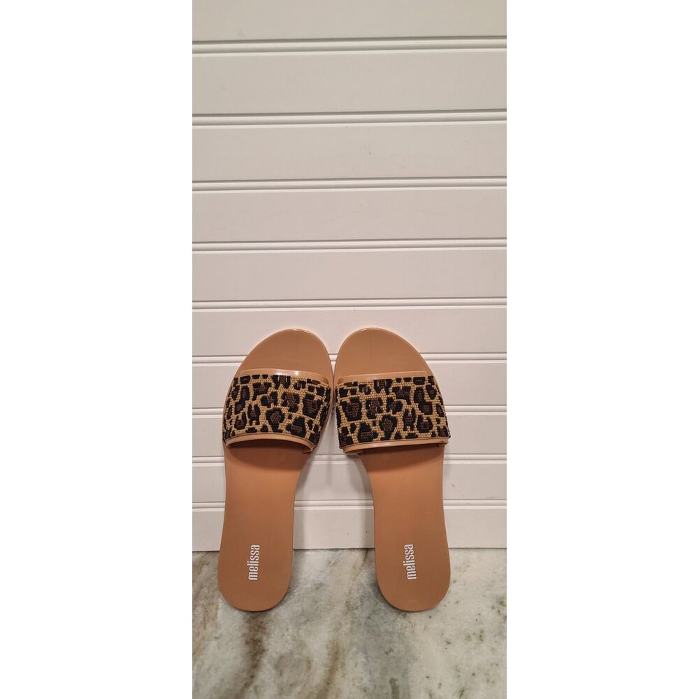 Melissa Womens Savage Slides W/Leopard Print Beaded Strap Size 7 NWT